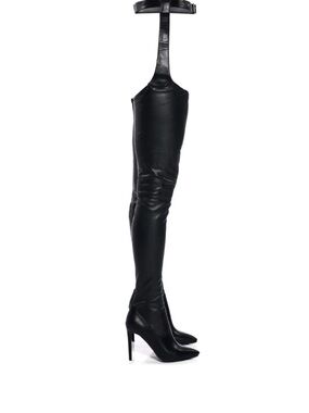 Faux Leather Over-the-Knee Stiletto Chap Boots in Black